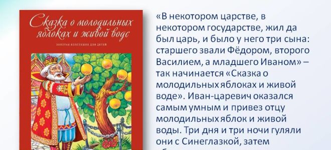 Краткое содержание сказки о молодильных яблоках и живой воде для читательского дневника